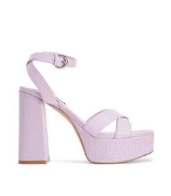 Nine West Sandalias Lilas Con Tacón Alto Cuadrado Joya Mujer