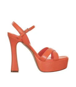 Nine West Sandalias Naranjas Con Tacón Alto De Media Luna Mujer