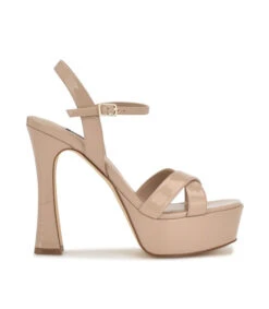 Nine West Sandalias Rosa Claro Con Tacón Alto Cuadrado Mujer