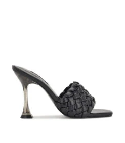 Nine West Sandalias Negras Con Tacón Alto Cuadrado Mujer