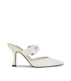 Nine West Zuecos Blancos Sanra Con Tacón Alto De Aguja Mujer