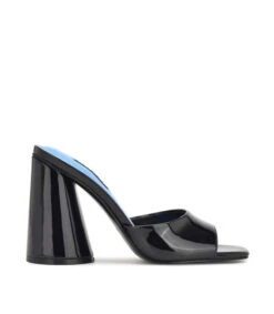 Nine West Zuecos Negros Nexcit Con Tacón Alto Redondo Mujer