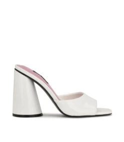 Nine West Zuecos Blancos Nexcit Con Tacón Alto Redondo Mujer