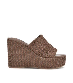 Nine West Zuecos Cafés Neverie Con Tacón Alto De Cuña Mujer