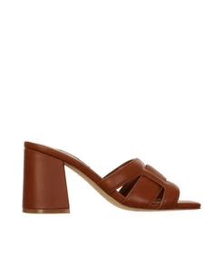 Nine West Zuecos Cafés Con Tacón Medio De Media Luna Mujer